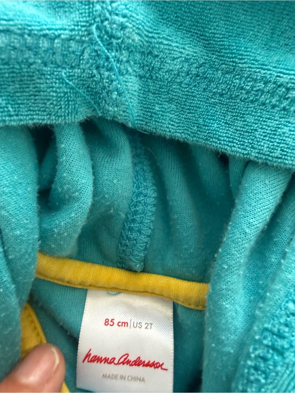 Hanna Andersson Teal Hooded Dress with Yellow Trim 2T - Picture 5 of 7